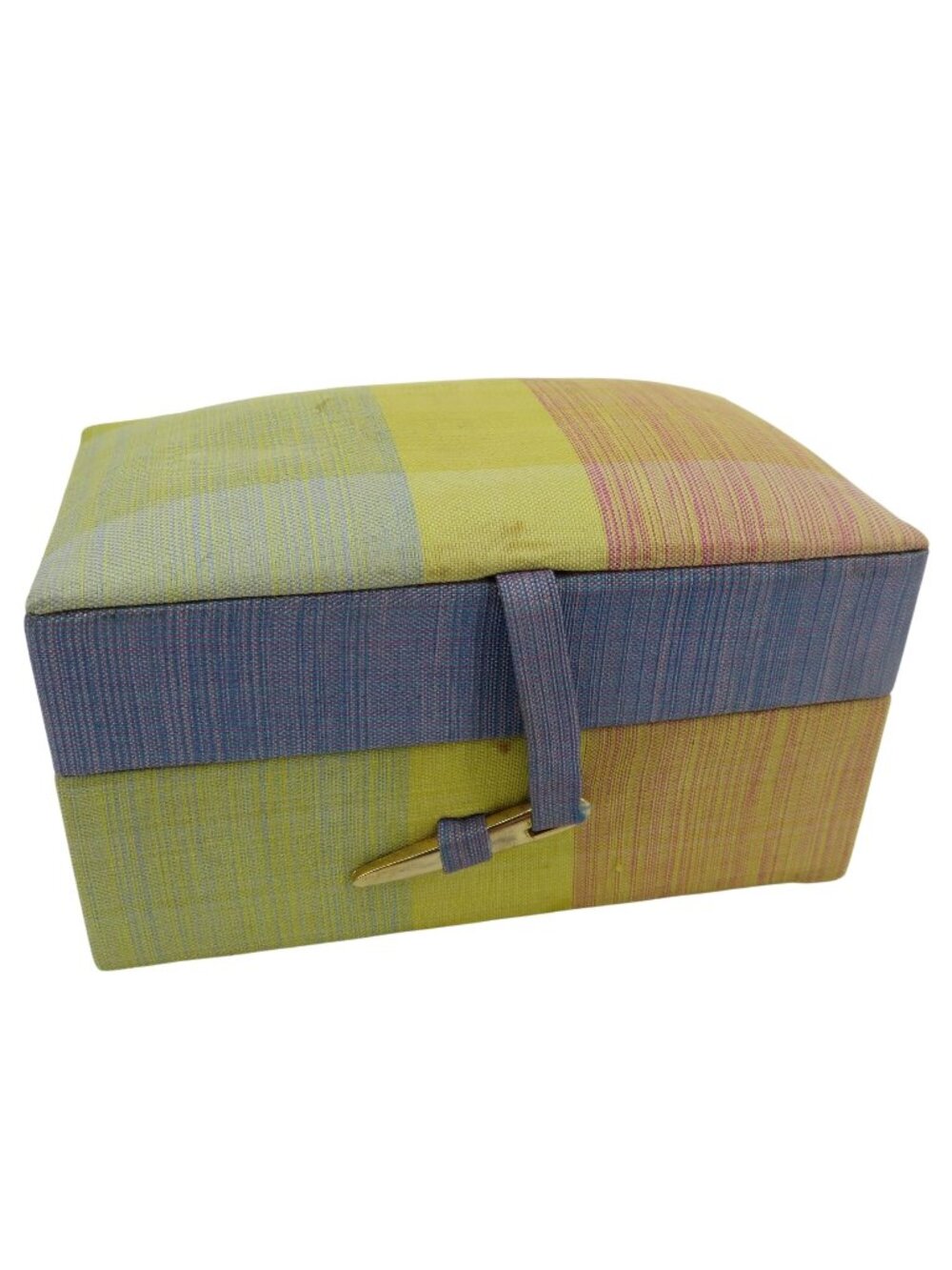 VTG Jim Thompson All Thai Silk Blue Red Yellow Stripe Travel Jewelry Box Holder